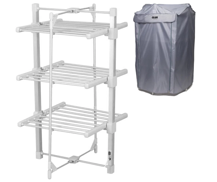 GlamHaus Electric Heated Clothes Airer Dryer Rack Aluminium with Cover 43-2-592